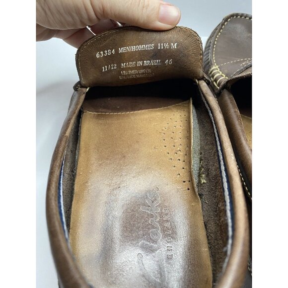 CLARKS Leather Brown Sz 11.5 M Men Driving Moccasin Loafers Slip-on Casual - Picture 7 of 12